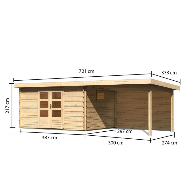 Abri De Jardin 11,49m² En Bois Massif 40mm Trittau 5 Avec Appentis 330cm Et Paroi Arrière – Karibu 4 Abri De Jardin 11,49m² En Bois Massif 40mm Trittau 5 Avec Appentis 330cm Et Paroi Arrière – Karibu – Image 2