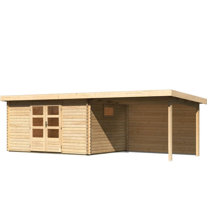 Abri De Jardin 11,49m² En Bois Massif 40mm Trittau 5 Avec Appentis 330cm Et Paroi Arrière – Karibu 5 Abri De Jardin 11,49m² En Bois Massif 40mm Trittau 5 Avec Appentis 330cm Et Paroi Arrière – Karibu – Image 3