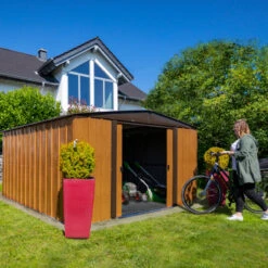 Abri De Jardin 11,58m² Toit Double Pente En Acier Galvanisé Aspect Bois Spacemaker