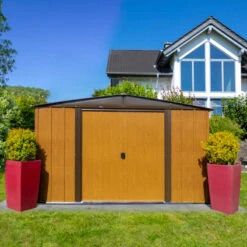Abri De Jardin 11,58m² Toit Double Pente En Acier Galvanisé Aspect Bois Spacemaker -Abri De Jardin abri de jardin 1158m toit double pente en acier galvanise aspect bois spacemaker 3
