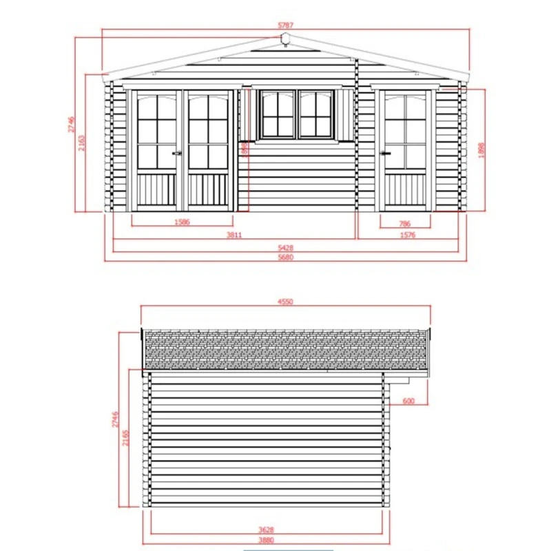 Abri De Jardin 22,04m² En Sapin Blanc FSC 40mm ROSTOCK + Shingles Rouges - SOLID 5 Abri De Jardin 22,04m² En Sapin Blanc FSC 40mm ROSTOCK + Shingles Rouges - SOLID – Image 3