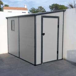 Abri De Jardin Adossé En Résine Gris Clair 3,55m² + Kit De Fondation - JOBU -Abri De Jardin abri de jardin adosse en resine anthracite 353m kit de fondation jobu 2