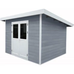 Abri De Jardin En Bois Composite 28mm Gris Clair 9m² PREMIUM Toit Plat - Woodlife Garden