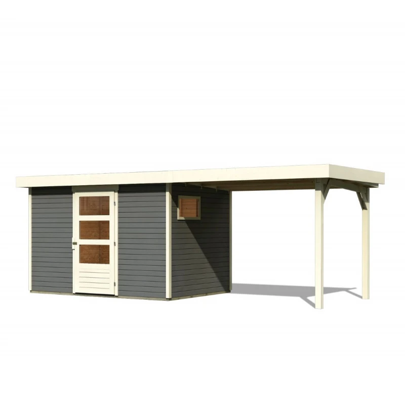 Abri De Jardin En Bois Gris Terre 6,55m² Avec Appentis De 2,80 M Freiburg 4 - Karibu 4 Abri De Jardin En Bois Gris Terre 6,55m² Avec Appentis De 2,80 M Freiburg 4 - Karibu – Image 2