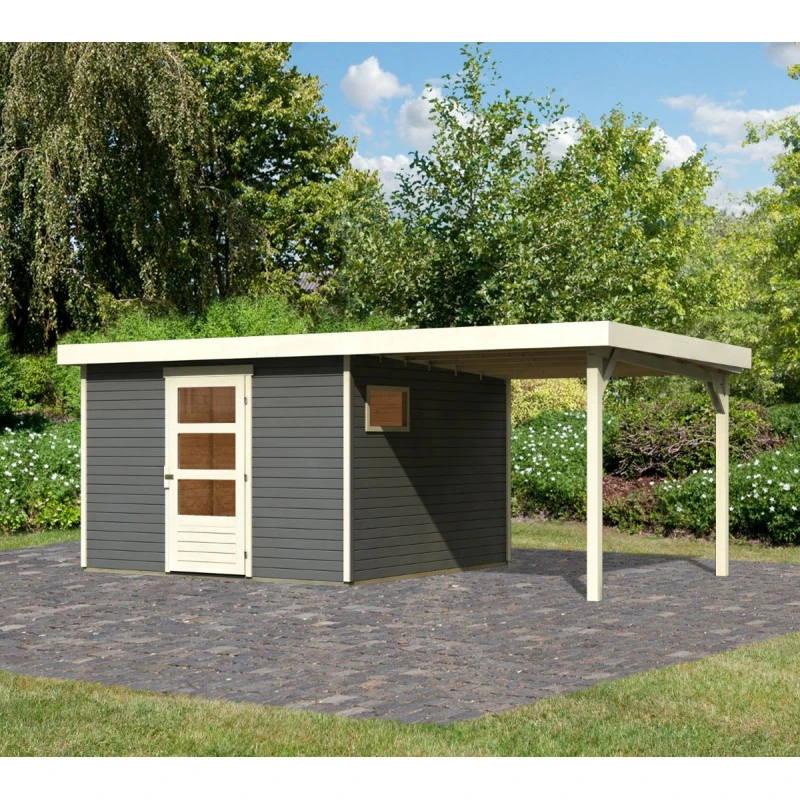Abri De Jardin En Bois Gris Terre 9,24m² Freiburg 6 Avec Appentis De 2,40 M - Karibu 4 Abri De Jardin En Bois Gris Terre 9,24m² Freiburg 6 Avec Appentis De 2,40 M - Karibu – Image 2