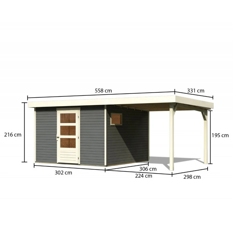 Abri De Jardin En Bois Gris Terre 9,24m² Freiburg 6 Avec Appentis De 2,40 M - Karibu 6 Abri De Jardin En Bois Gris Terre 9,24m² Freiburg 6 Avec Appentis De 2,40 M - Karibu – Image 4