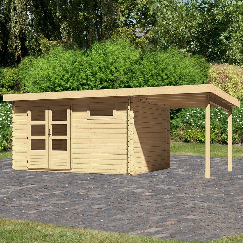 Abri De Jardin En Bois Massif 11,49m² Bastrup 8 Avec Appentis 200cm – Karibu 3 Abri De Jardin En Bois Massif 11,49m² Bastrup 8 Avec Appentis 200cm – Karibu