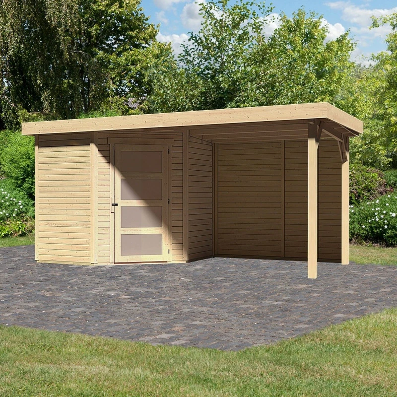Abri De Jardin En Bois Massif 4,62m² Schwandorf 3 Avec Appentis 240cm Et Paroi Arrière – Karibu 3 Abri De Jardin En Bois Massif 4,62m² Schwandorf 3 Avec Appentis 240cm Et Paroi Arrière – Karibu