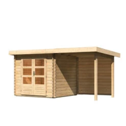 Abri De Jardin En Bois Massif 5,62m² Bastrup 2 Avec Appentis 200cm Et Paroi Arrière – Karibu -Abri De Jardin abri de jardin en bois massif 562m bastrup 2 avec appentis 200cm et paroi arriere woodfeeling 2
