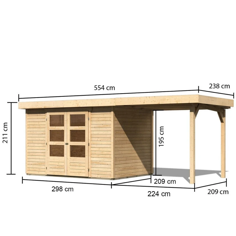 Abri De Jardin En Bois Massif 6,55m² Askola 4 Avec Appentis 240cm – Karibu 4 Abri De Jardin En Bois Massif 6,55m² Askola 4 Avec Appentis 240cm – Karibu – Image 2