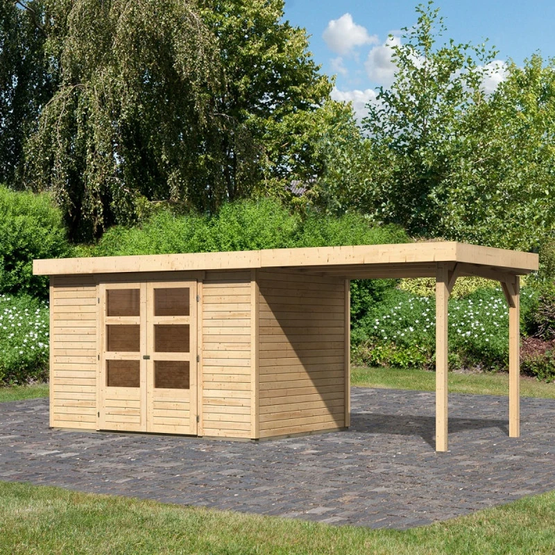 Abri De Jardin En Bois Massif 6,55m² Askola 4 Avec Appentis 240cm – Karibu 3 Abri De Jardin En Bois Massif 6,55m² Askola 4 Avec Appentis 240cm – Karibu