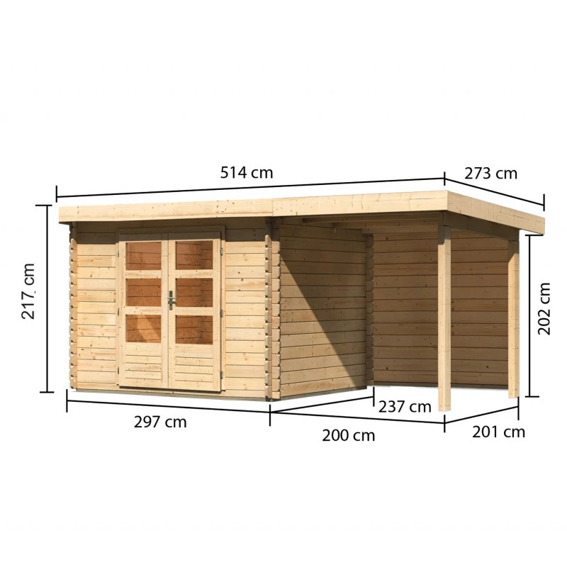 Abri De Jardin En Bois Massif 7,04m² Bastrup 3 Avec Appentis 200cm Et Paroi Arrière – Karibu 3 Abri De Jardin En Bois Massif 7,04m² Bastrup 3 Avec Appentis 200cm Et Paroi Arrière – Karibu – Image 2
