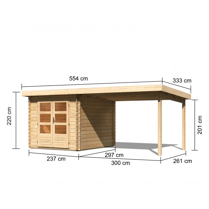 Abri De Jardin En Bois Massif 7,04m² Bastrup 4 Avec Appentis 300cm – Karibu 4 Abri De Jardin En Bois Massif 7,04m² Bastrup 4 Avec Appentis 300cm – Karibu – Image 2