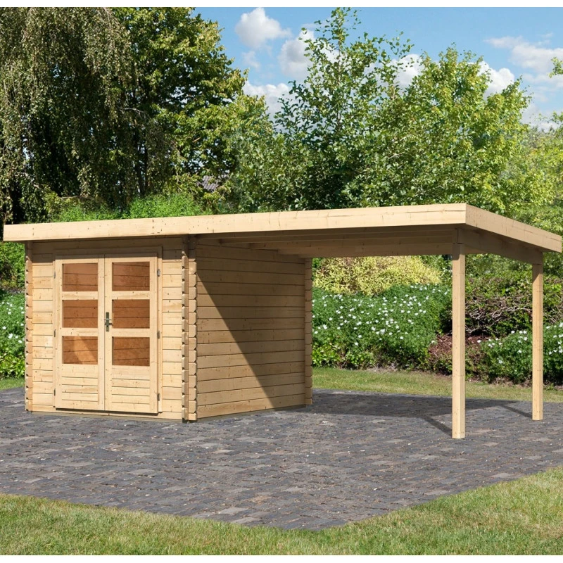 Abri De Jardin En Bois Massif 7,04m² Bastrup 4 Avec Appentis 300cm – Karibu 3 Abri De Jardin En Bois Massif 7,04m² Bastrup 4 Avec Appentis 300cm – Karibu