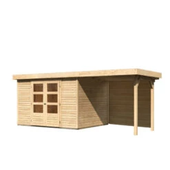 Abri De Jardin En Bois Massif 7,43m² Askola 5 Avec Appentis 240cm Et Paroi Arrière – Karibu -Abri De Jardin abri de jardin en bois massif 743m askola 5 avec appentis 240cm et paroi arriere woodfeeling 2