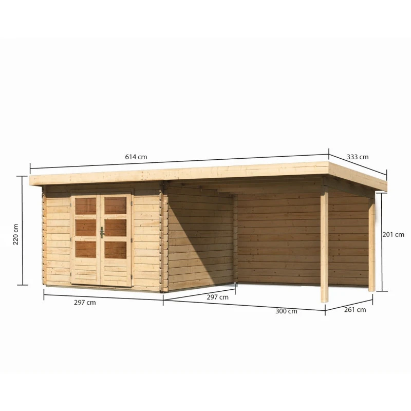 Abri De Jardin En Bois Massif 8,82m² Bastrup 5 Avec Appentis 300cm Et Paroi Arrière – Karibu 4 Abri De Jardin En Bois Massif 8,82m² Bastrup 5 Avec Appentis 300cm Et Paroi Arrière – Karibu – Image 2