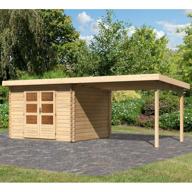 Abri De Jardin En Bois Massif 8,82m² Bastrup 5 Avec Appentis 300cm – Karibu 3 Abri De Jardin En Bois Massif 8,82m² Bastrup 5 Avec Appentis 300cm – Karibu