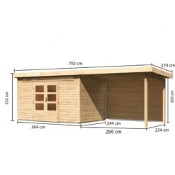 Abri De Jardin En Bois Massif 8,88m² Kandern 7 Avec Appentis 320cm Et Paroi Arrière – Karibu -Abri De Jardin abri de jardin en bois massif 888m kandern 7 avec appentis 320cm et paroi arriere woodfeeling 2