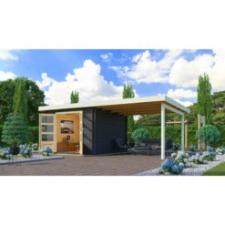 Abri De Jardin En Bois Massif Anthracite 8,82m² Bastrup 5 Avec Appentis 300cm – Karibu -Abri De Jardin abri de jardin en bois massif anthracite 882m bastrup 5 avec appentis 300cm woodfeeling 3