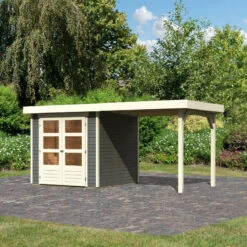 Abri De Jardin En Bois Massif Gris Terre 4,62m² Askola 2 Avec Appentis 240cm – Karibu