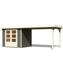 Abri De Jardin En Bois Massif Gris Terre 5,25m² Askola 3 Avec Appentis 280cm – Karibu -Abri De Jardin abri de jardin en bois massif gris terre 525m askola 3 avec appentis 280cm woodfeeling 2