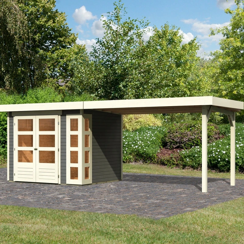 Abri De Jardin En Bois Massif Gris Terre 5,25m² Kerko 3 Avec Appentis 280cm – Karibu 3 Abri De Jardin En Bois Massif Gris Terre 5,25m² Kerko 3 Avec Appentis 280cm – Karibu
