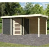 Abri De Jardin En Bois Massif Gris Terre 5,95m² Schwandorf 5 Avec Appentis 240cm Et Paroi Arrière – Karibu -Abri De Jardin abri de jardin en bois massif gris terre 595m schwandorf 5 avec appentis 240cm et paroi arriere woodfeeling