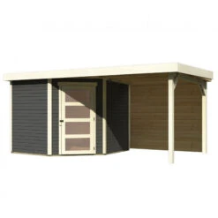 Abri De Jardin En Bois Massif Gris Terre 5,95m² Schwandorf 5 Avec Appentis 240cm Et Paroi Arrière – Karibu -Abri De Jardin abri de jardin en bois massif gris terre 595m schwandorf 5 avec appentis 240cm et paroi arriere woodfeeling 2