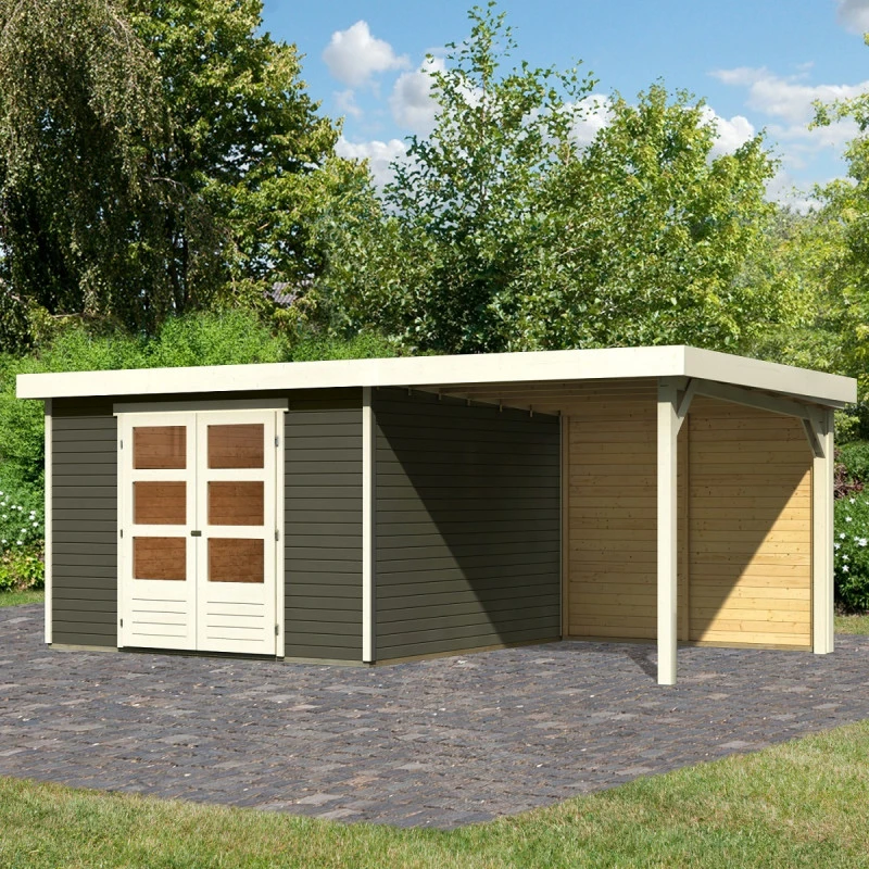 Abri De Jardin En Bois Massif Gris Terre 9,24m² Askola 6 Avec Appentis 240cm Et Paroi Arrière - Karibu 8 Abri De Jardin En Bois Massif Gris Terre 9,24m² Askola 6 Avec Appentis 240cm Et Paroi Arrière - Karibu – Image 6