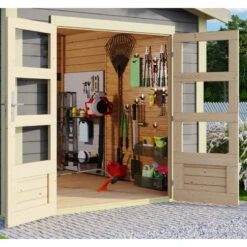 Abri De Jardin En Bois Massif Gris Terre 9,24m² Theres 7 Avec Deux Auvents – Karibu -Abri De Jardin abri de jardin en bois massif gris terre 924m theres 7 avec deux auvents karibu 4