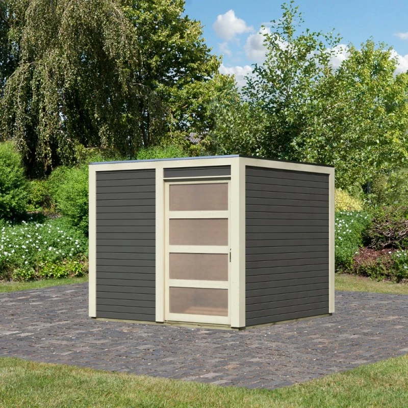 Abri De Jardin En Bois Vitrifié Gris 19mm Qubic 6.05m² - Karibu 3 Abri De Jardin En Bois Vitrifié Gris 19mm Qubic 6.05m² - Karibu