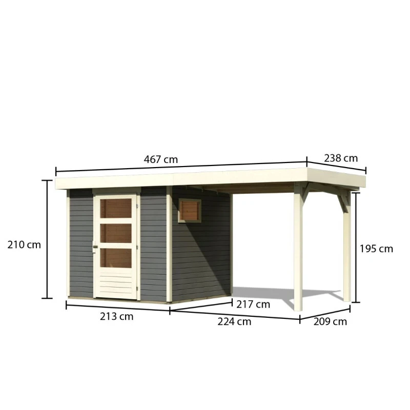 Abri De Jardin En Bois Gris Terre 4,62m² Freiburg 2 Avec Appentis De 2,40 M - Karibu 4 Abri De Jardin En Bois Gris Terre 4,62m² Freiburg 2 Avec Appentis De 2,40 M - Karibu – Image 2