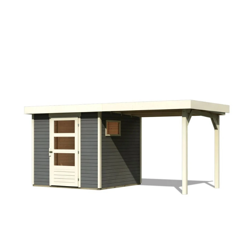 Abri De Jardin En Bois Gris Terre 4,62m² Freiburg 2 Avec Appentis De 2,40 M - Karibu 5 Abri De Jardin En Bois Gris Terre 4,62m² Freiburg 2 Avec Appentis De 2,40 M - Karibu – Image 3