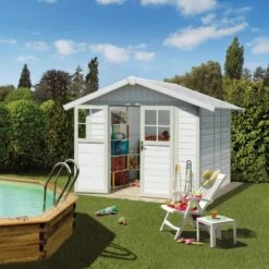 Abri De Jardin En PVC 4,9m² DECO Blanc Et Gris Vert Grosfillex + Kit Ancrage Offert -Abri De Jardin abri de jardin en pvc 49m deco blanc et gris vert grosfillex 2