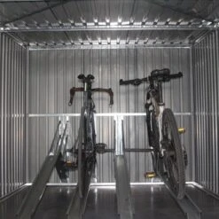 Abri Pour 4 Vélos En Acier Galvanisé Gris Avec Rails De Rangement 4,02m² - Chalet Et Jardin -Abri De Jardin abri pour 4 velos en acier galvanise gris avec rails de rangement 402m chalet et jardin 4