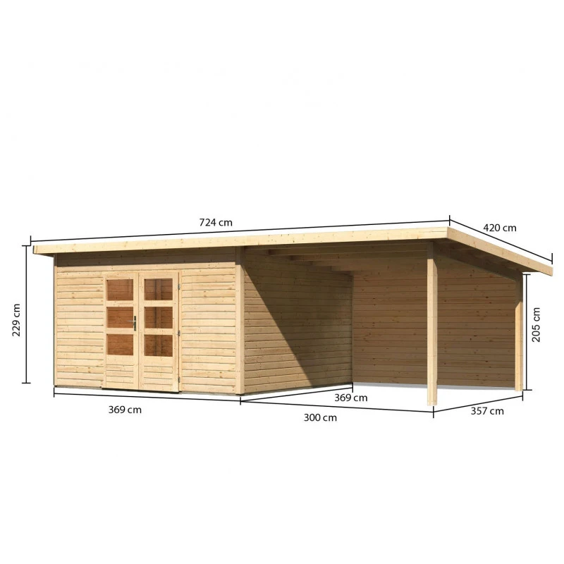 Abri Toit Plat 13,60m² Bois Massif 40mm Northeim 5 Avec Appentis 330cm Et Paroi Arrière – Karibu 4 Abri Toit Plat 13,60m² Bois Massif 40mm Northeim 5 Avec Appentis 330cm Et Paroi Arrière – Karibu – Image 2