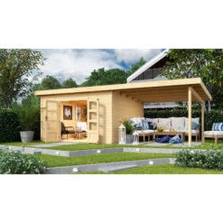 Abri Toit Plat 13,60m² Bois Massif 40mm Northeim 5 Avec Appentis 330cm – Karibu -Abri De Jardin abri toit plat 1360m bois massif 40mm northeim 5 avec appentis 330cm woodfeeling 2