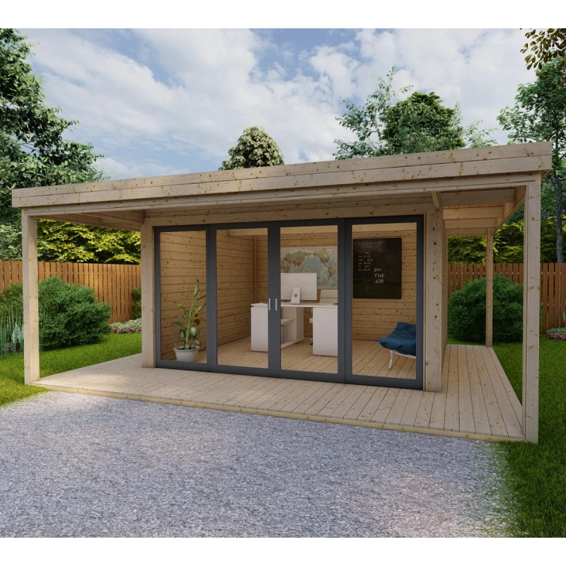 Bureau De Jardin En Bois Massif Avec Terrasse 16,5m² - Madriers 40mm Gardy Shelter 3 Bureau De Jardin En Bois Massif Avec Terrasse 16,5m² - Madriers 40mm Gardy Shelter