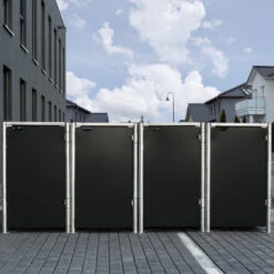 Abri De Jardin -Abri De Jardin cache poubelle 4 compartiments mullbox en aluminium noir 4x240l hide 1