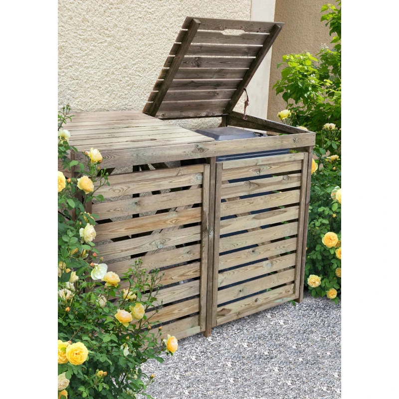 Cache Poubelle Double En Bois Massif Traité Autoclave – NEW CHESTER – Forest Style 2 Cache Poubelle Double En Bois Massif Traité Autoclave – NEW CHESTER – Forest Style
