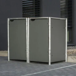 Cache-poubelle 2 Compartiments Müllbox En Aluminium Gris 2x140L – HIDE -Abri De Jardin cache poubelle mullbox en aluminium gris 2x140l hide 3