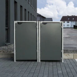 Cache-poubelle 2 Compartiments Müllbox En Aluminium Gris 2x140L – HIDE -Abri De Jardin cache poubelle mullbox en aluminium gris 2x140l hide 4