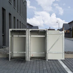 Cache-poubelle 2 Compartiments Müllbox En Aluminium Gris 2x140L – HIDE -Abri De Jardin cache poubelle mullbox en aluminium gris 2x140l hide 5