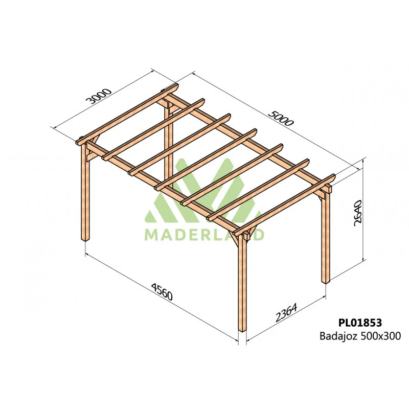 Carport Autoportant En Bois Lamellé-collé 500x300cm Badajoz – Maderland 4 Carport Autoportant En Bois Lamellé-collé 500x300cm Badajoz – Maderland – Image 2