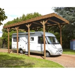 Carport Camping Car 32,40m² En Bois Autoclave Teinté Marron Forest Style