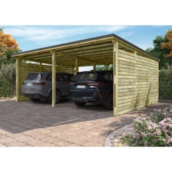 Carport Double En Bois Autoclave 38m² + Toit En Acier CÉSAR – Forest Style