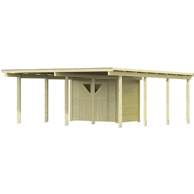 Carport En Bois Autoclave 30,35m² Avec Petit Débarras - Karibu 5 Carport En Bois Autoclave 30,35m² Avec Petit Débarras - Karibu – Image 3