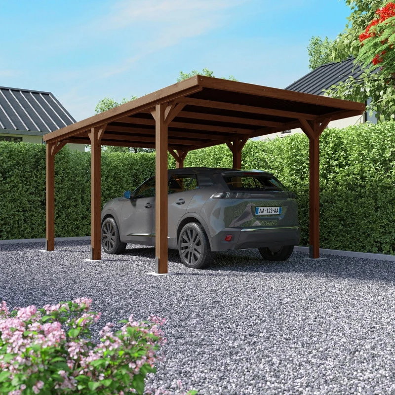 Carport Simple En Bois FSC Autoclave Marron + Couverture En Polycarbonate 16,5m² Victor - Forest Style 3 Carport Simple En Bois FSC Autoclave Marron + Couverture En Polycarbonate 16,5m² Victor - Forest Style