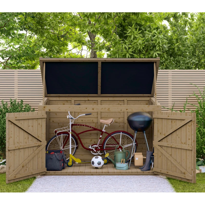 Coffre De Jardin En Bois Traité 28mm 2000L LARGO Noir - Gardy Shelter 6 Coffre De Jardin En Bois Traité 28mm 2000L LARGO Noir - Gardy Shelter – Image 4