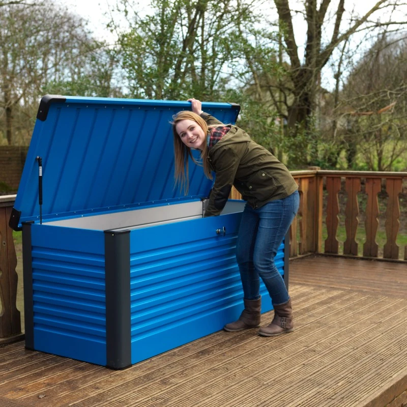 Coffre De Rangement En Métal Bleu 1000L Patio Box 1,46m² TRIMETALS 3 Coffre De Rangement En Métal Bleu 1000L Patio Box 1,46m² TRIMETALS